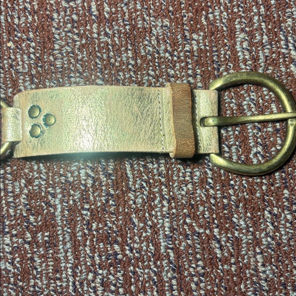 Mixit Tan Leather Belt with Gold Buckle gold metallic braided leather western - Picture 9 of 14